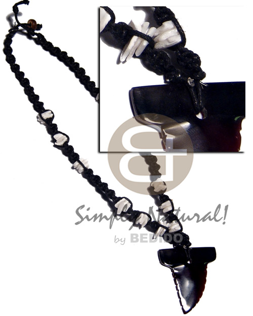 35mmx40mm blacktab shell fang pendant in black macrame  white rose shell accent - Home