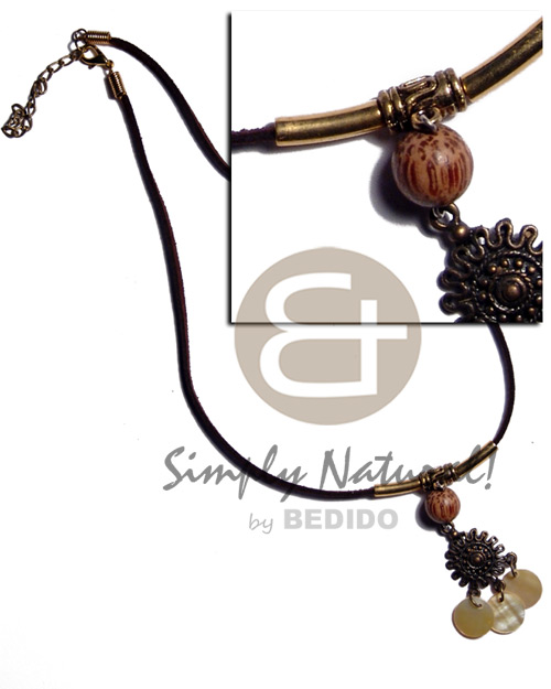 dangling 12mm MOP in leather thong  wood beads accent - Home