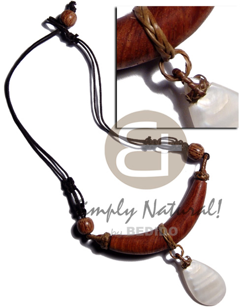 75mmx15mm bayong wood pendant  dangling teardrop 35mmx20mm kabibe shell  in double wax cord  wood beads accent - Home