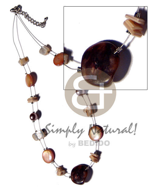 brownlip tiger shell nuggets in magic wire  pearl beads and shell chips combination / brown tones - Home