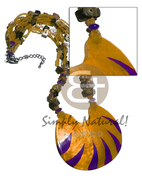 5 layers  glass beads  floating hammershell sq. cut and 75mmx65mm laminated capiz / orange and violet combination / 16 in. - Home