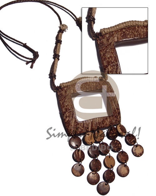 brown/beige wax knotted wax cord 75mmx60mm rectangular coco nat. brown tassled pendant  dangling 15mm  coco nat. brown circles / adjustable 24 in. - Home