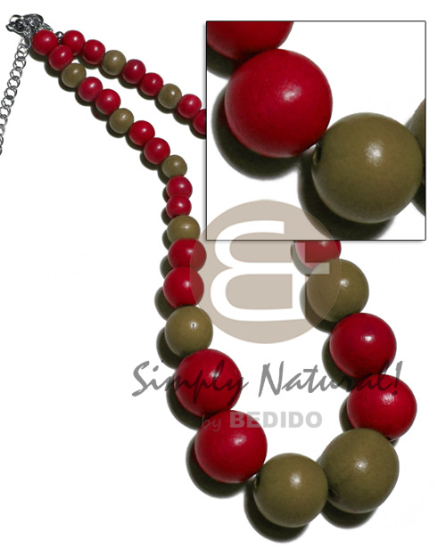 graduated wood beads 25mm/20mm/15mm/10mm/8mm  / red and mocca combination /16 in. - Home