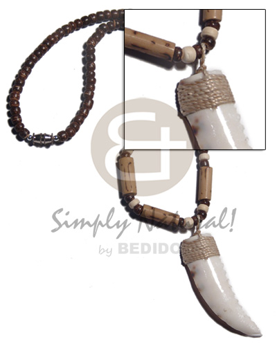 4-5mm coco nat brown  bamboo tube  burning accent and cowrie fang pendant / 18in - Home