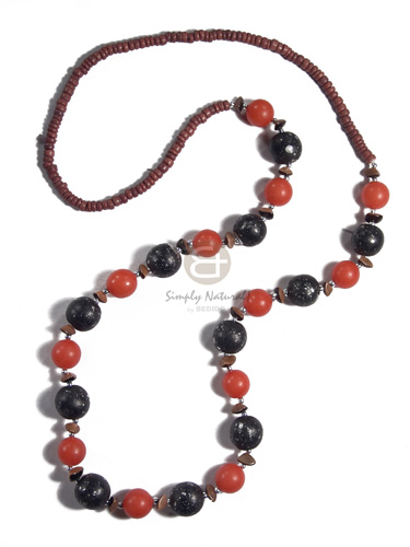 light brown 4-5mm coco Pokalet 15mm round black  silver splaashing wood beads and red round buri seeds combination  buri nuggets alt./ 32 in - Home