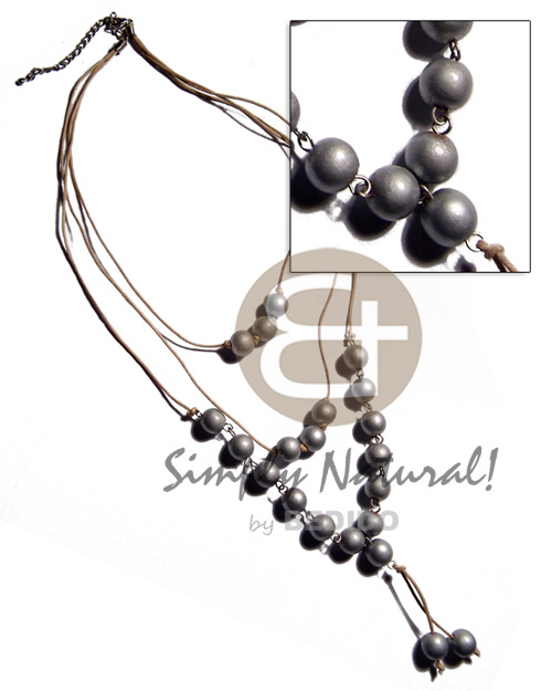 3 graduated rows 16in/20in/24in of tassled beige wax cord  10mm silver wood beads accent - Home