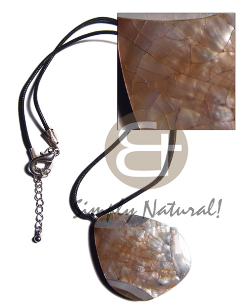 black wax cord  freeform teardrop 50mmx42mm brownlip cracking pendant  metal accent and 5mm resin backing / 18in - Home