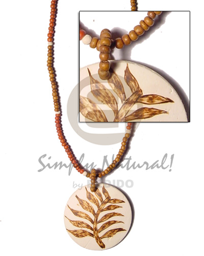 round coco pendant  fern design wood burning/brown tones 2-3 coco pokalet - Home