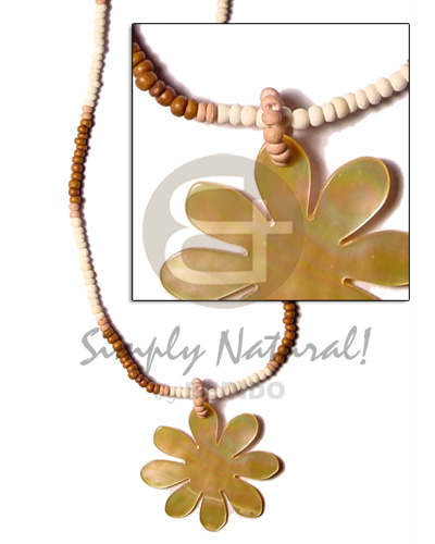 2-3 coco pokalet bleach/tan/dyed brown and MOP flower pendant - Home