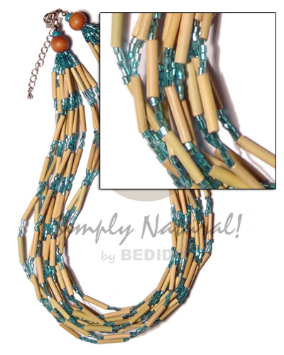 12 layer bamboo tube  blue glass beads and wood beads - Home