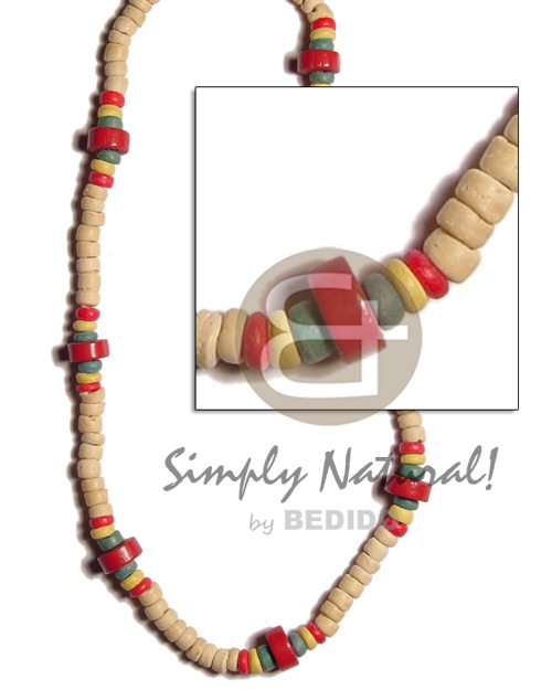 4-5 coco pokalet nat. white/red/green/yellow combination  red wheel wood beads - Home