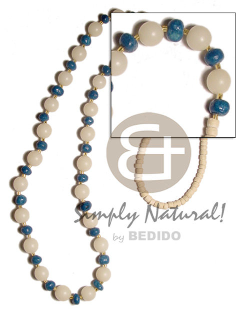 4-5mm coco Pokalet bleach  white buri beads & blue corals/glass beads/24 inches in length - Home