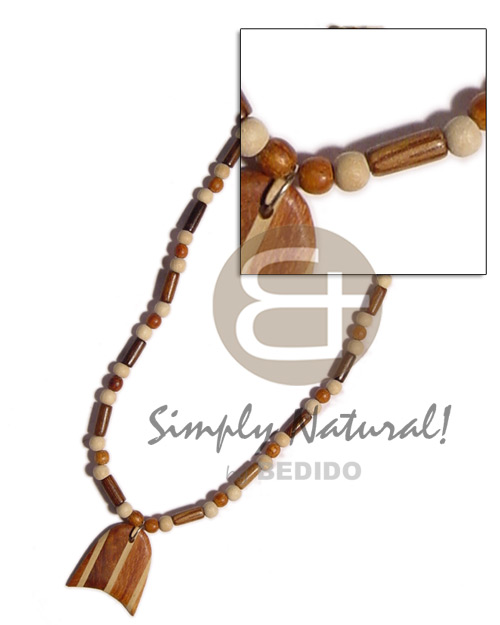 robles  wood tube & nat. wood/bayong beads  striped wood pendant - Home