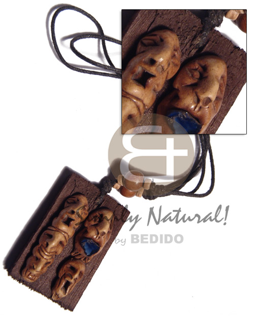 clay tribal mask on 60mmx40mm rectangular driftwood  /adjustable black wax cord /tribal clay series - Home