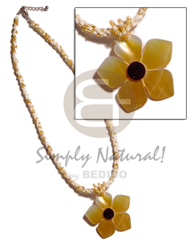 3 rows twisted white/yellow gold glass beads   45mm MOP flower pendant - Home