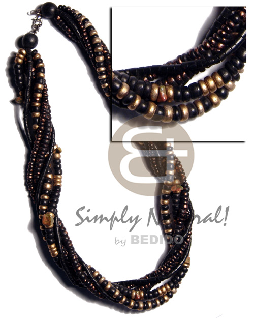 6 layers - 2-3mm black coco heishe, 2-3mm & 4-5mm coco Pokalet black/ bronze splashing, 4-5mm black and gold coco Pokalet combination - Home