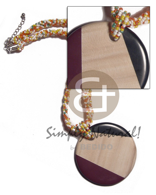 round 60mm patched ambabawod wood and resin combination in flat twisted glass beads / 16mm - Home