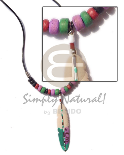 wax cord  coco pukalet blk/red/green/lavender combinationnation & painted feather resin - Home