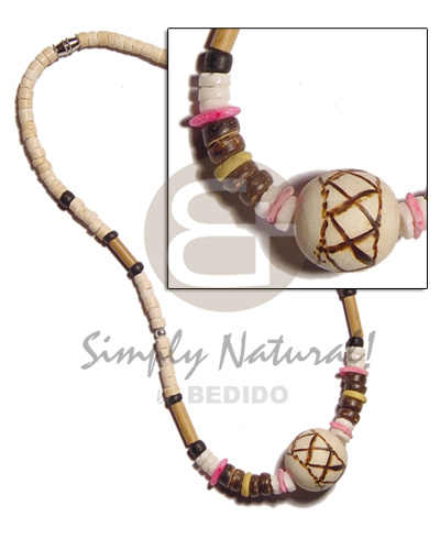 4-5mm coco heishe bleach  bamboo,whiteclam combination and wood ball bead  burning accent - Home