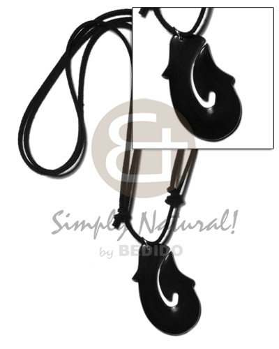 40mm black  carabao horn maori hook on adjustable leather thong - Home