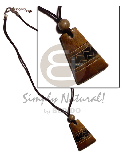 antique aztec 45mm horn pendant  wood bead accent in leather thong - Home