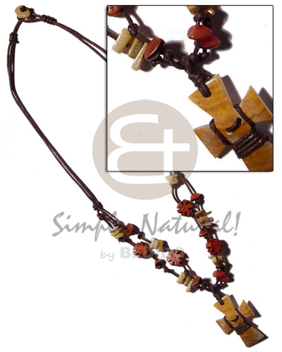 knotted double cord  buri & shell bead accent and 40mm MOP  skin cross pendant - Home