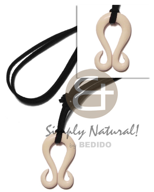 40mm white celtic carabao bone double hook on adjustable leather thong - Home