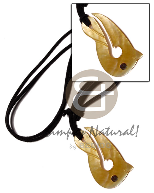 40mm MOP celtic fish  paua eye on adjustable leather thong - Home