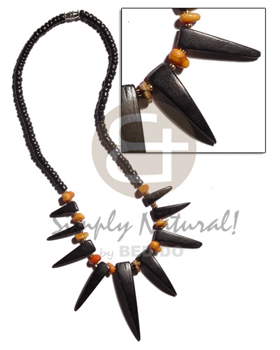 4-5mm black coco Pokalet.  black coco tusks  red corals & glass beads combination - Home