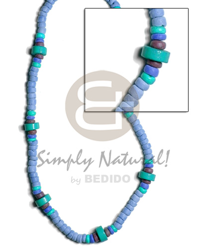 4-5mm coco Pokalet. in blue tone  blue. nat. wood wheel beads combination - Home