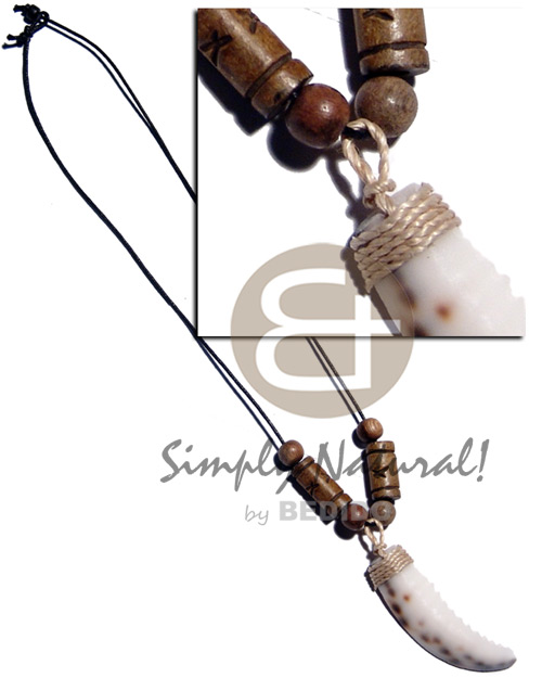 cowrie tiger tooth pendant  antique carabao bone accent on wac cord - Home