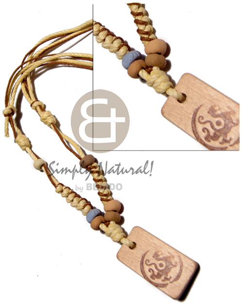 4 layers wax cord in pastel yellobrown tones combination   35mmx20mm rectangular wood  burning pendant / adjustable - Home