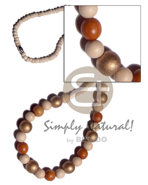 2-3mm bleached white coco Pokalet  12mm/10mm/8mm round wood beads combination / 18in / barrel lock - Home
