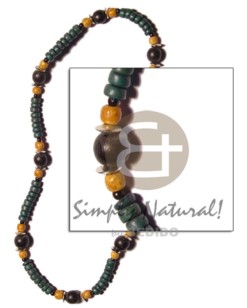 dark green 4-5mm coco Pokalet.  black & marble wood beads combination - Home