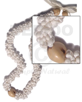 white mongo shell rings  tiger white kukui nuts combination  / 28in in matching adjustable ribbon  the maximum length of 54in - Home