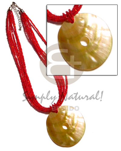 6 rows dark red multi layered glass beads  60mm round brownlip pendant - Home