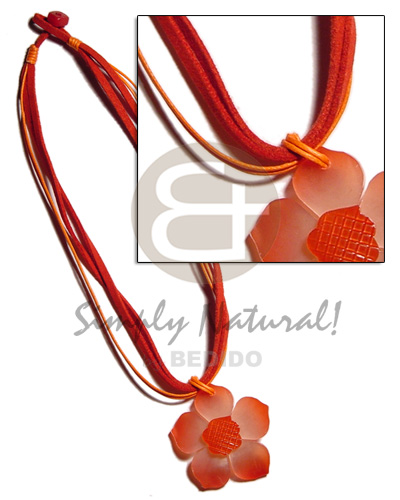 4 layer red & orange wax cord and leather thong  45mm graduated red hammershell flower  groove pendant - Home