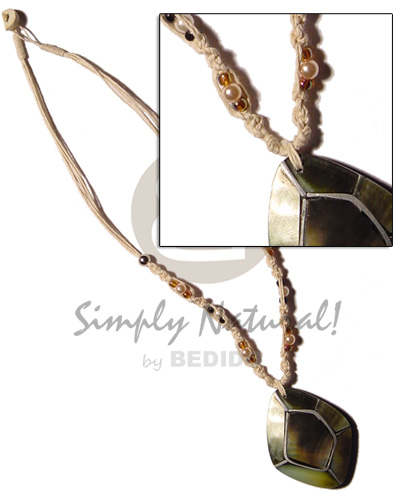 macrame  bead accent and inlaid blacklip pendant - Home