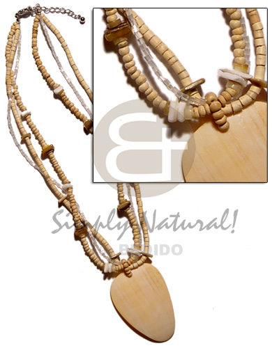3 layet coco nat. 2-3mm coco heishe/Pokalet.  glass beads & shell beads accent  45mm melo pendant - Home