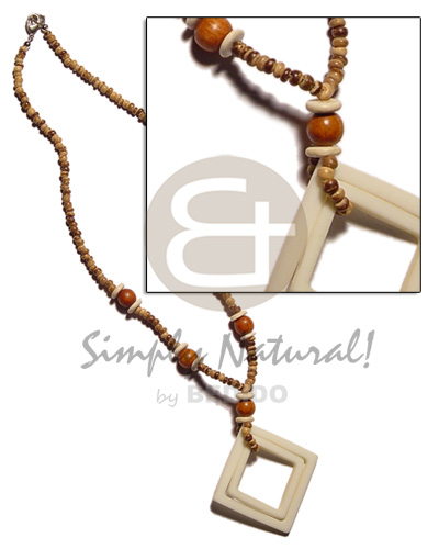 double diamond bone pendant 40mm in 2-3mm coco Pokalet. tiger & wood beads - Home