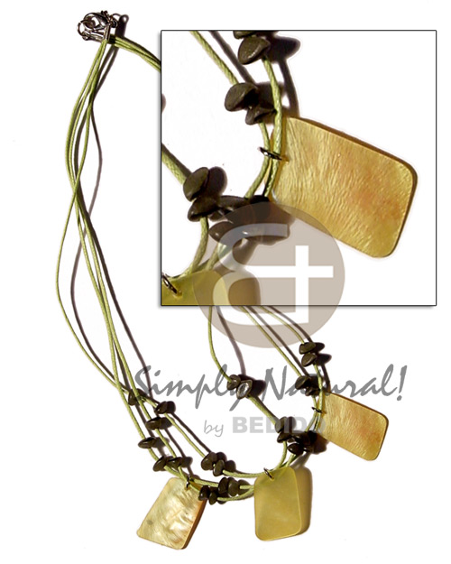 3 layers wax cord & buri nuggets  3 rectangular yellow hammershell pendants - Home