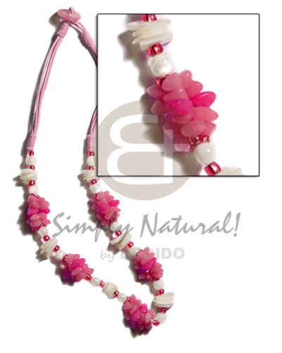 pink 3 layer wax cord  buri seeds, shell & white rose beads combination - Home