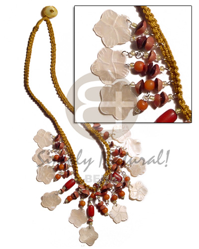 golden macrame  dangling 15mm nat. flower hammershells  buri seeds - Home