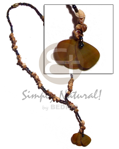 dangling 3 overlapping 25mm brownlip teardrop  chocolate orchids & glass beads combination - Home
