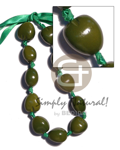 kukui nut  choker in graduated olive green ( 11pcs. ) / adjustable ribbon - Home