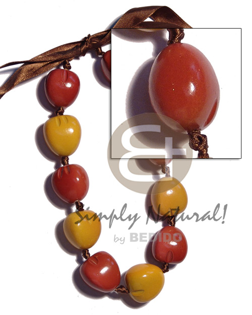 kukui nut  choker / orange brown & mustard  ( 11pcs. ) / adjustable ribbon - Home