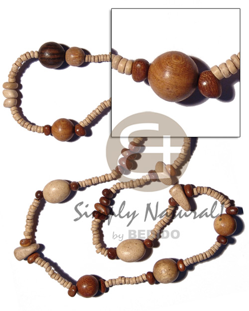 "kalandrakas"- asstd. wood beads per necklace when ordered in 4-5mm coco pokalet nat. white neckline / 36 in - Home