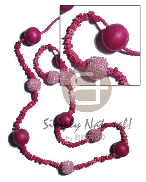 4-5mm pink coco square cut / 2-3mm pink coco heishe  glass beads and wood beads combination / 40 in. - Home