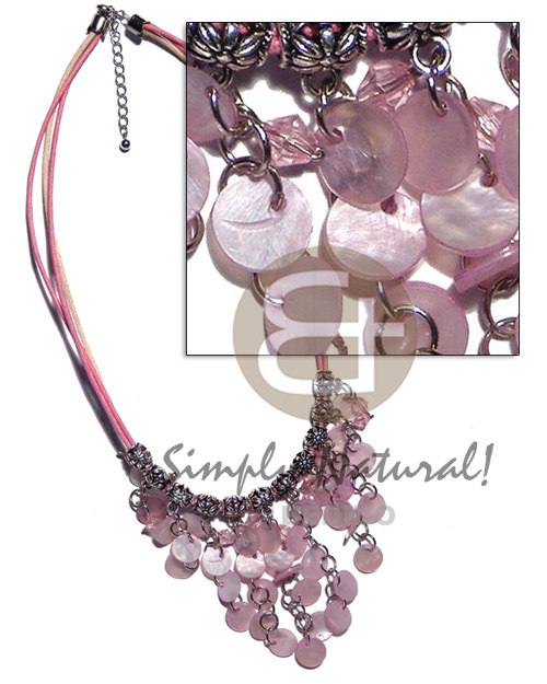 cleopatra- dangling 10mm ( 36pcs.) pink hammershell  metal & acrylic crystals accentaccent in triple pink/creme  wax cord - Home