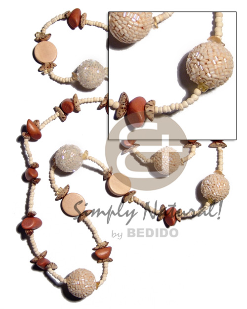 2-3mm coco Pokalet. bleach  wood beads  round wrapped in cut beads wood beads in crme tones, buri seeds & asstd. wood beads combination / 40in - Home